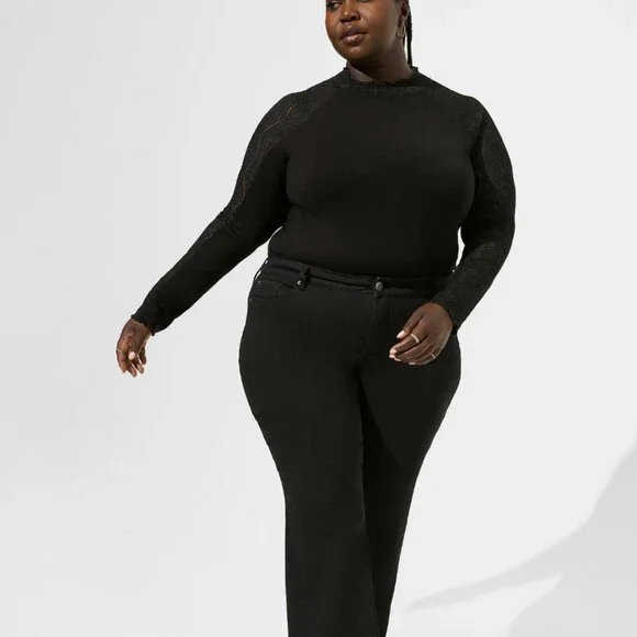 957. Large - TORRID - Super Soft Lace Mock Neck Long Sleeve Top Black NEW - Picture 4 of 4